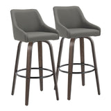 Hannah - 30" Fixed-Height Barstool With Swivel And Round Black Metal Footrest (Set of 2) - Walnut Glazed Wood