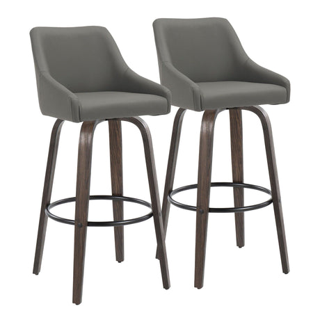 Hannah - 30" Fixed-Height Barstool With Swivel And Round Black Metal Footrest (Set of 2) - Walnut Glazed Wood