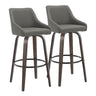 Hannah - 30" Fixed-Height Barstool With Swivel And Round Black Metal Footrest (Set of 2) - Walnut Glazed Wood