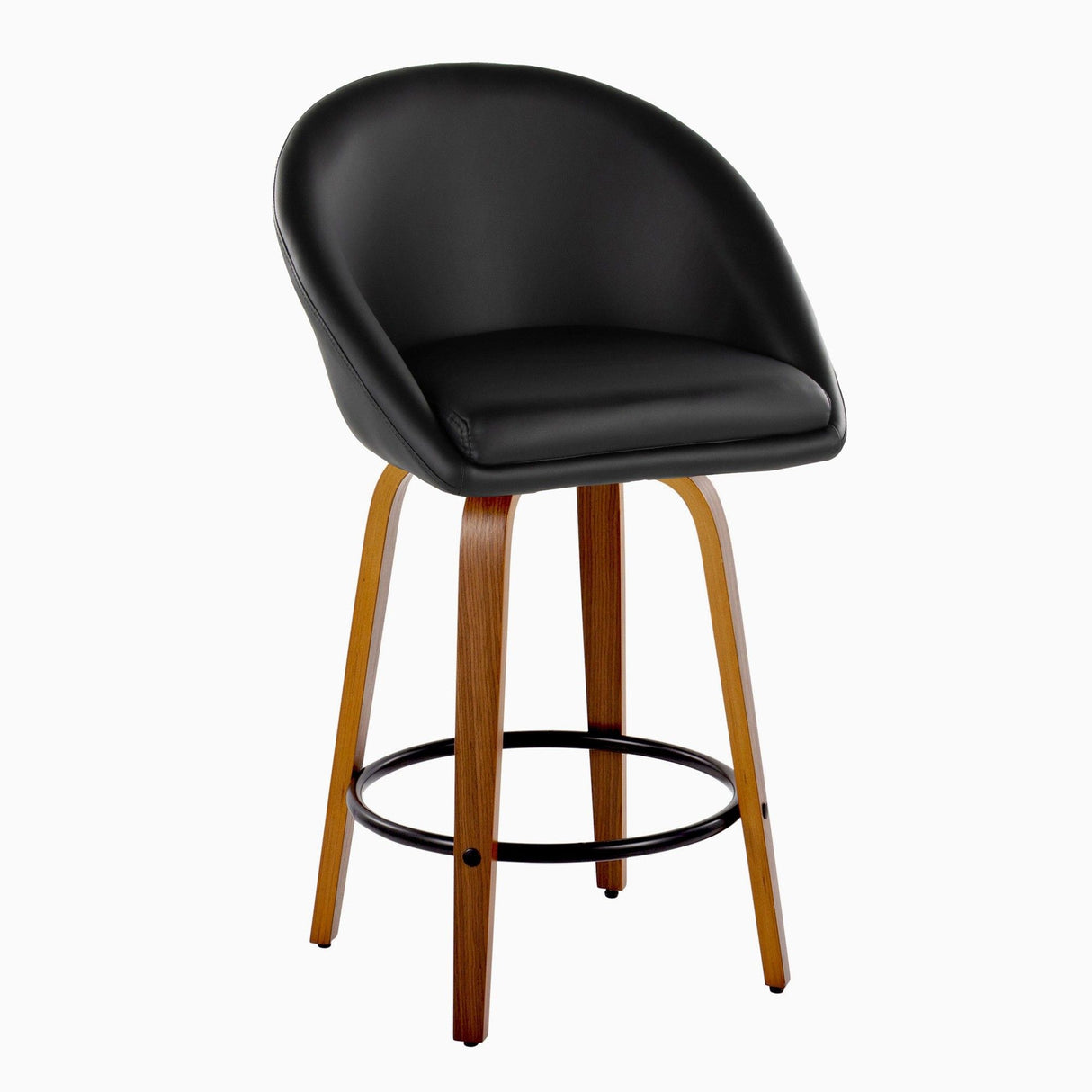 Matisse - 26" Highback Fixed-Height Counter Stool With Swivel And Round Black Metal Footrest (Set of 2) - Walnut Wood