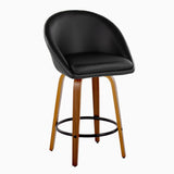 Matisse - 26" Highback Fixed-Height Counter Stool With Swivel And Round Black Metal Footrest (Set of 2) - Walnut Wood