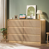 6 Drawer Dresser With Fluted Panel For Bedroom - Beige / Natural
