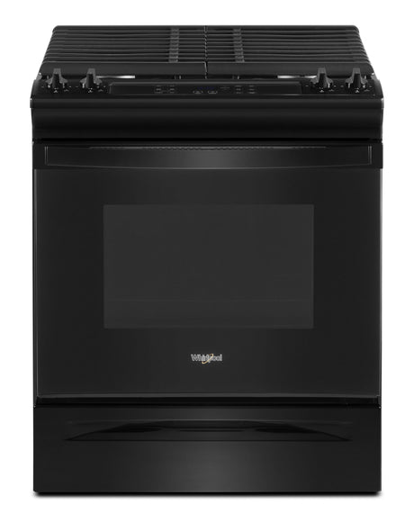 Whirlpool WEG515S0LB black gas range front