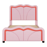 Upholstered Platform Bed & Curve Shaped And Height Adjustable Headboard, LED Light Strips