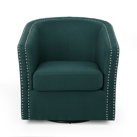 Modern Upholstered Swivel Club Chair With Nailhead Trim