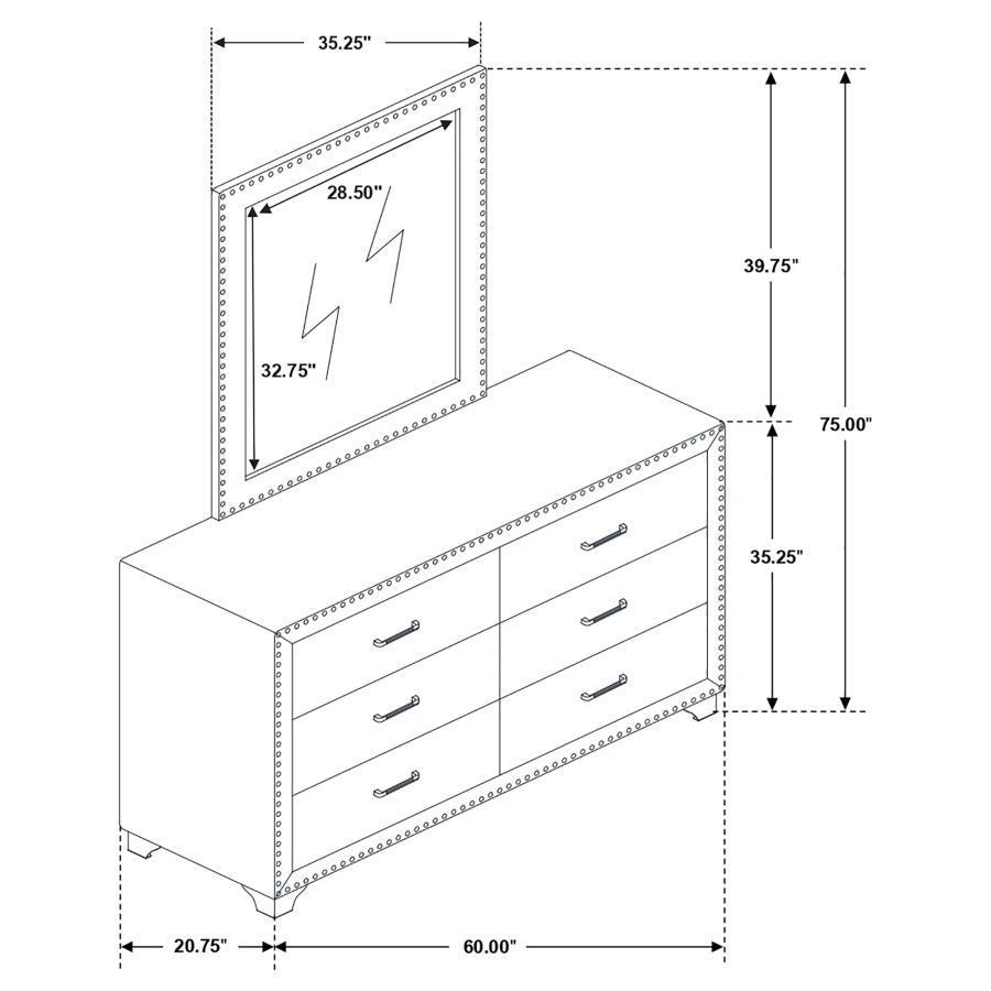 Melody - 6-Drawer Upholstered Dresser With Mirror - Gray