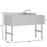 48 in. Three-Compartment Commercial Under-Bar Sink with 3 in. Backsplash, Left Drainboard and Faucet, NSF Certified in Stainless Steel (SBR3B48-L-320)