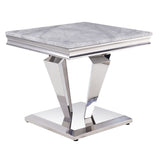 Satinka - End Table - Light Gray Printed Faux Marble Top & Mirrored Silver