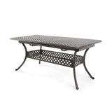 Outdoor Expandable Dining Table With Umbrella Holder, Lattice Pattern And Curved Legs - Black