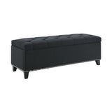 Button Tufted Storage Ottoman, Living Room Bench With Safety Close Hinge - Black