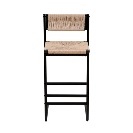 Bar Stools Paper Rope Weave Dining Chairs With Back Hand Weave Stools For Kichen Island, Bar & Counter (Set of 2)