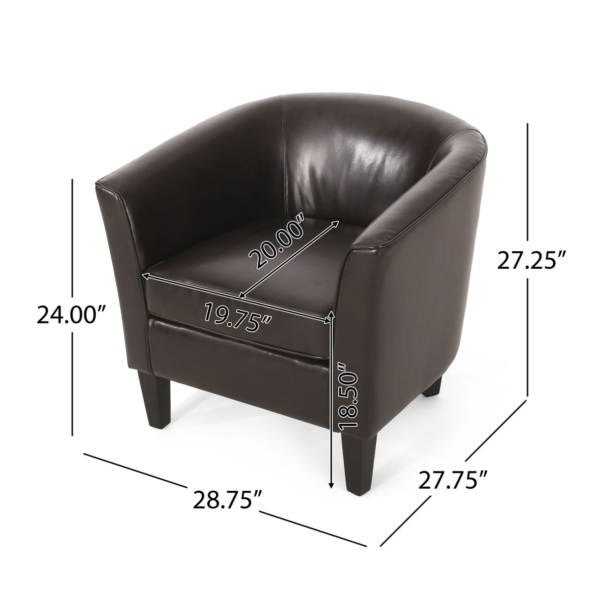 Faux Leather Club Chair With Curved Backrest - Brown