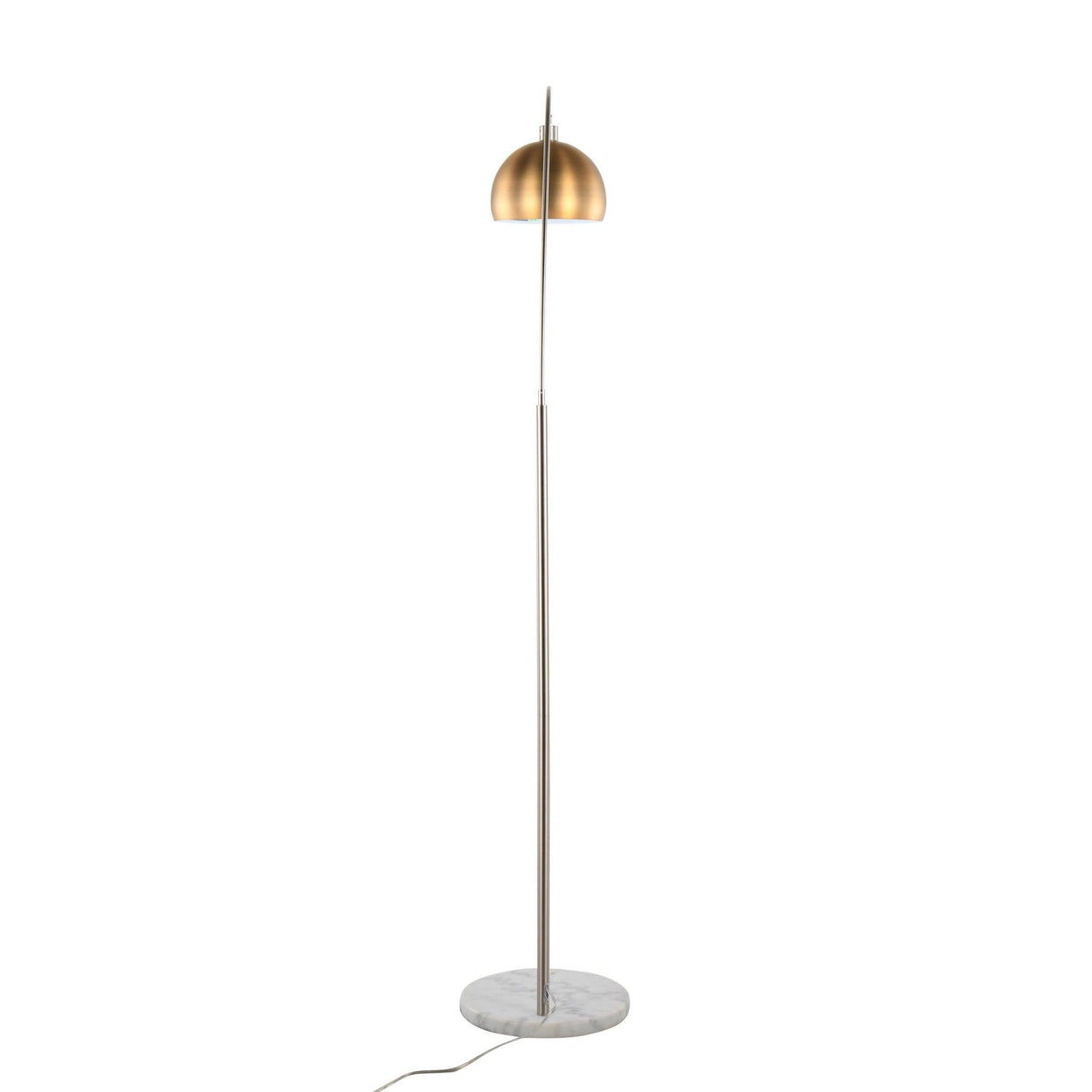 March - Floor Lamp - White Marble And Nickel With Antique Brass Metal Shade