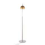 March - Floor Lamp - White Marble And Nickel With Antique Brass Metal Shade
