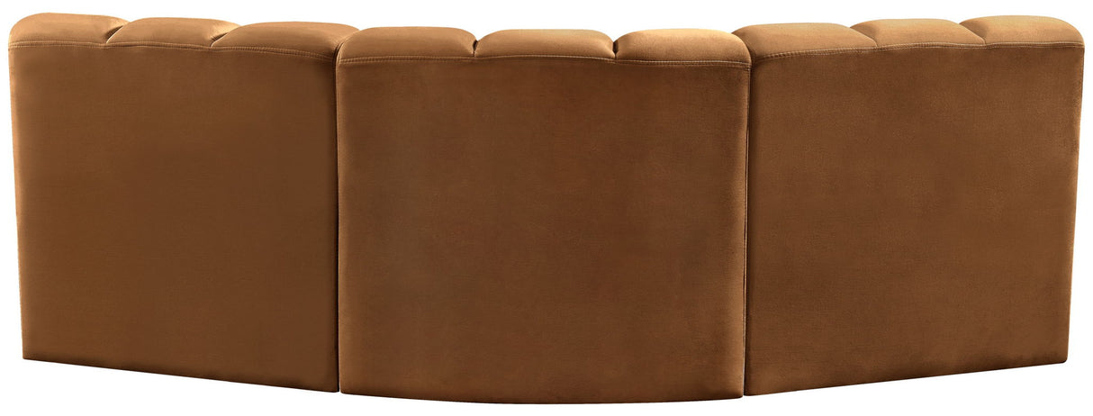 Arc - Velvet 3 Piece Modular Corner Sofa - Saddle