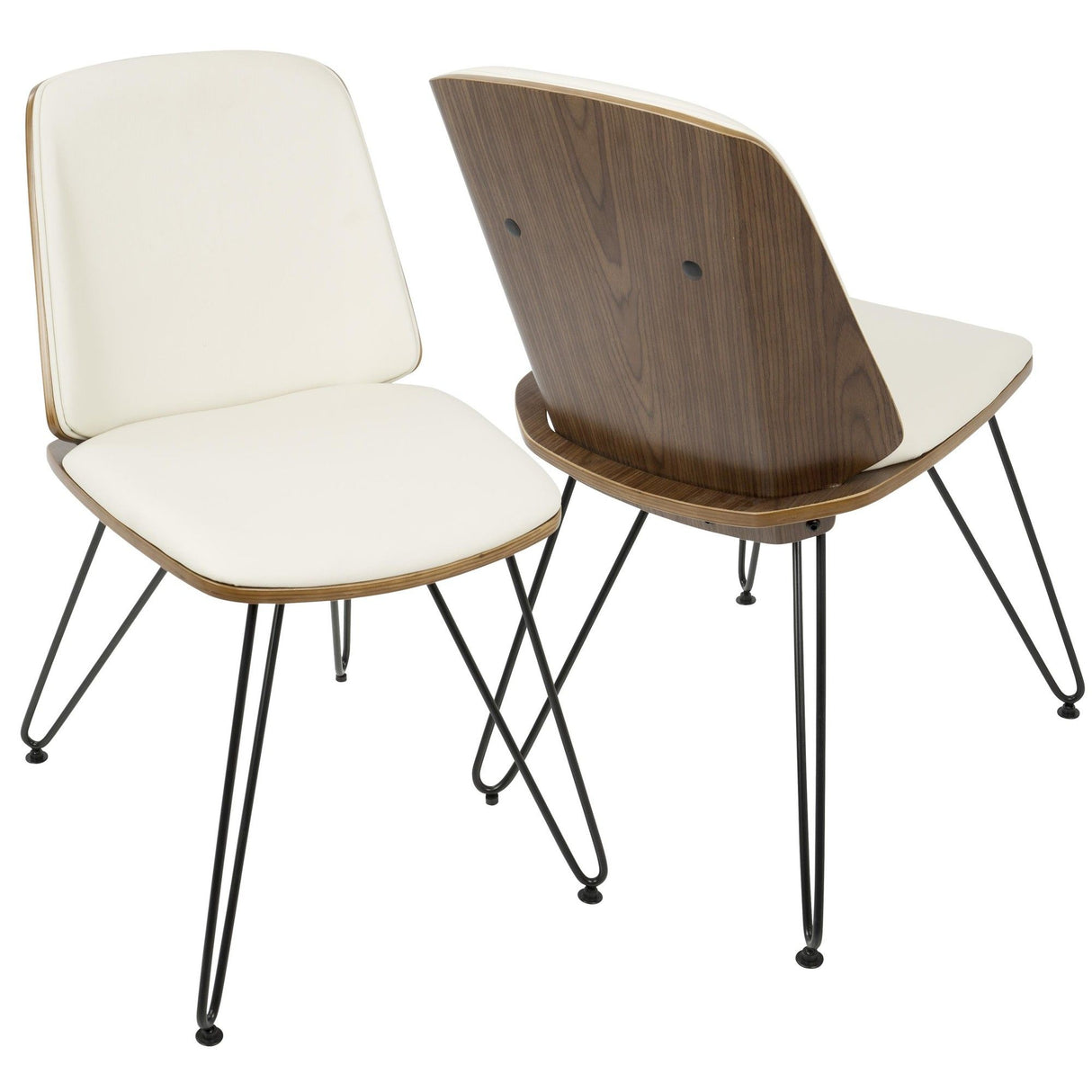 Avery - Chair (Set of 2) - Black Metal, Walnut Wood, Cream Faux Leather