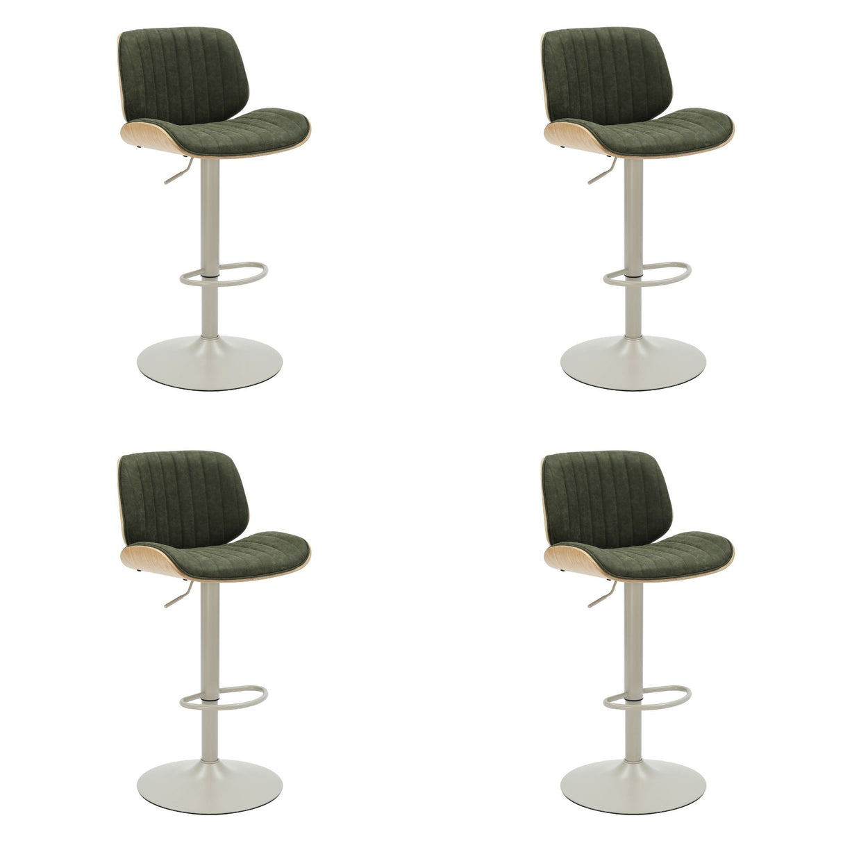 Brock - Adjustable Swivel Curved Back Wood Bar Stool With Faux Leather Seat