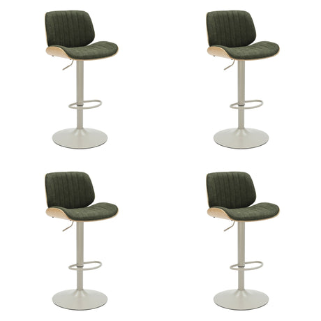Brock - Adjustable Swivel Curved Back Wood Bar Stool With Faux Leather Seat