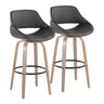 Fabrizzi - 30" Fixed-Height Barstool With Swivel And Round Black Metal Footrest (Set of 2) - Light Gray Wood