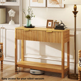 Mid-Century Modern Fluted Console Table With 2 Drawers & Open Shelf, Oak Finish Narrow Entryway Table, Slim Sofa Table For Hallway, Living Room, Small Spaces, Easy Assembly