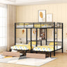 Triple Bunk Bed With Drawers, Multi-Functional Frame With Desks And Shelves In The Middle