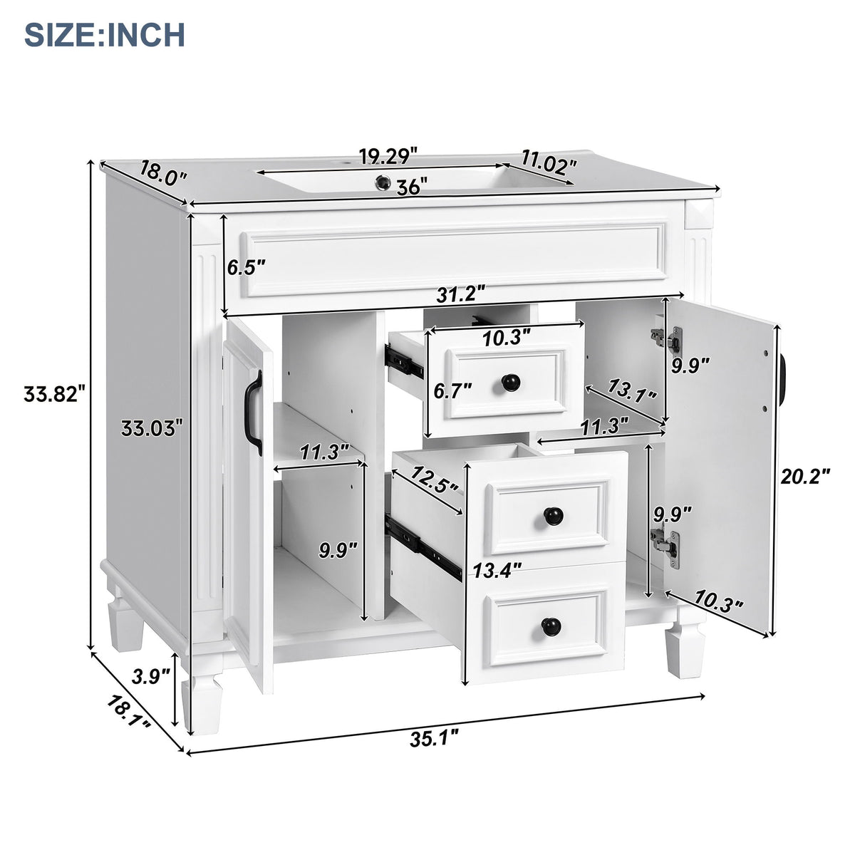 Bathroom Vanity With Top Sink, Cabinet With 2 Soft Closing Doors And Drawers