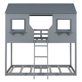 Twin Over Twin Bunk Bed With Roof, Window, Guardrail, Ladder