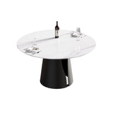 53.15" Modern Artificial Stone Round Carbon Steel Base Dining Table, Can Accommodate 6 People - White / Black