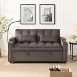 Modern Velvet Loveseat With Pullout Bed, Adjustable Reclining Backrest
