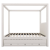 Upholstery Canopy Platform Bed With Trundle And Three Storage Drawers