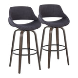 Fabrizzi - 30" Fixed-Height Barstool With Swivel And Round Black Metal Footrest (Set of 2) - Walnut Glazed Wood