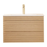 Wall Mounted & Floating Single Vanity With Ceramic Sink - Natural Walnut