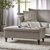 Dean - Fabric Storage Wide Tufted Rectangle Ottoman - Gray