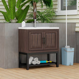 Modern Freestanding Bathroom Vanity With Ceramic Sink, Hot And Cold Faucet, Storage Cabinet & Open Shelf