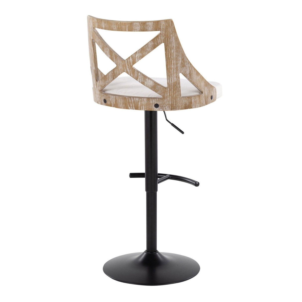 Charlotte - Adjustable Barstool (Set of 2) - Black Metal, Whitewashed Wood, Cream Fabric