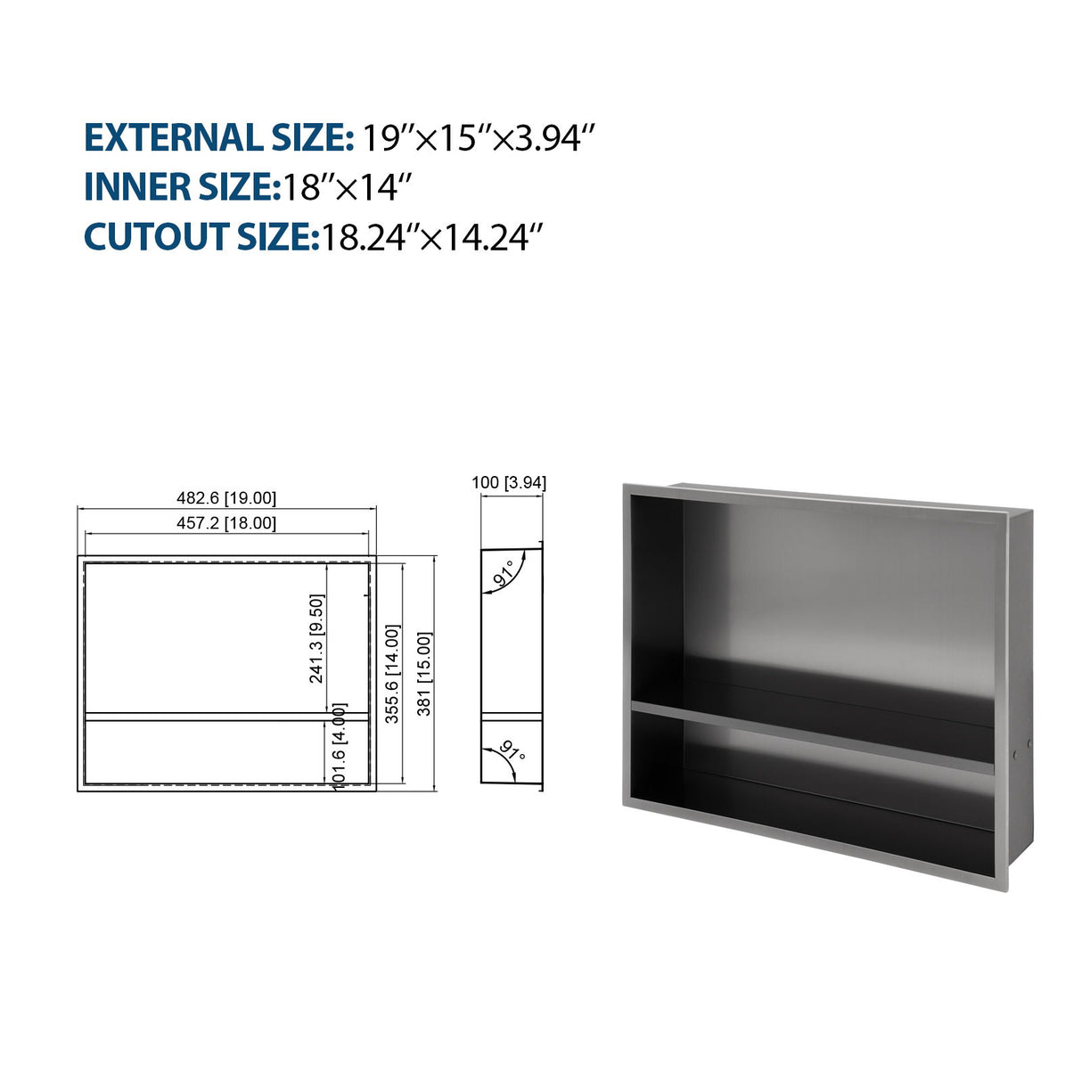 Modern Stainless Steel Shower Niche Double Shelf For Bathroom