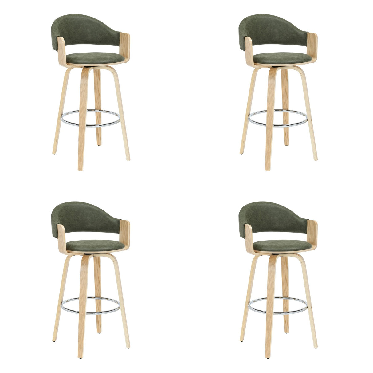 Daxton - Swivel Bar Height Round Back Wood Bar Stool With Faux Leather Seat