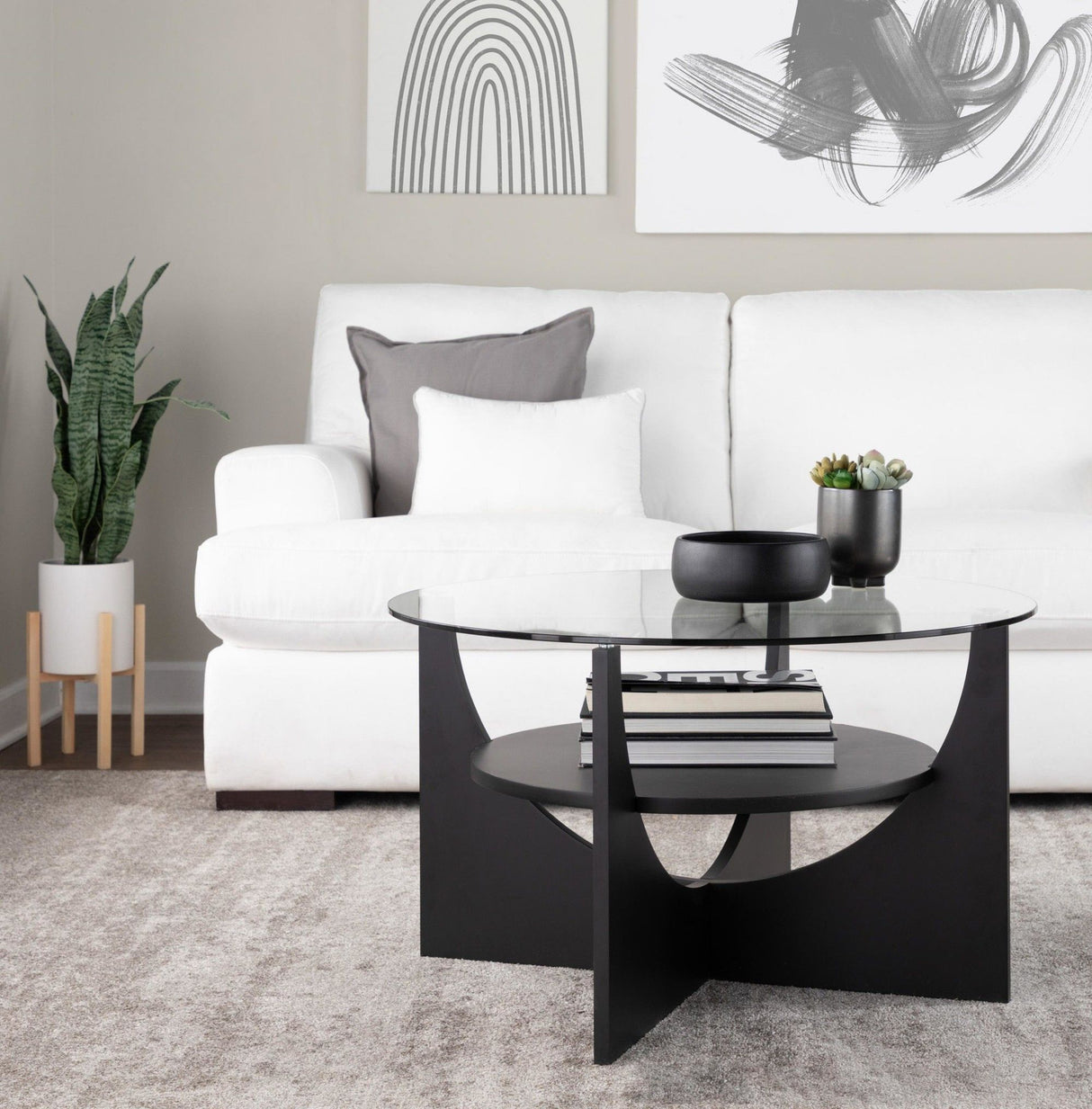U-Shaped - Contemporary Coffee Table - Natural Wood And Clear Glass