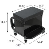 Rolling Creeper Garage Seat With 3 Built In Drawers, Rolling Tool Chest For Shop Or Garage - Black