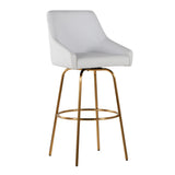 Hannah - Transitional Fixed-Height Swivel Barstool (Set of 2) - Gold Metal, White Faux Leather, And Gold Metal With Rounded Gold Metal Footrest