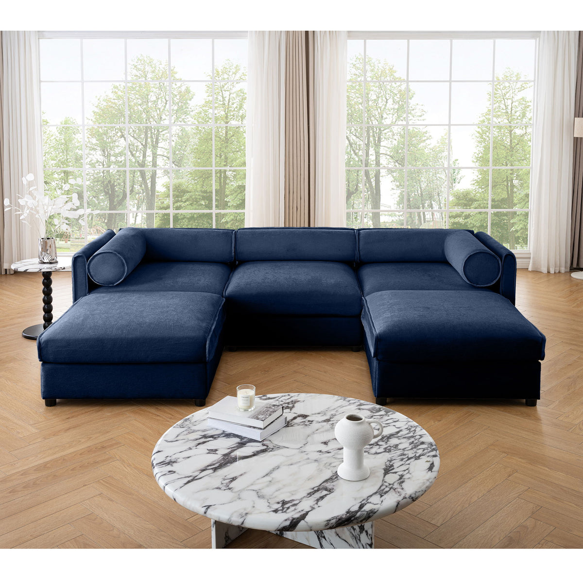 Contemporary Elegant Sofa With Storage And Ottoman