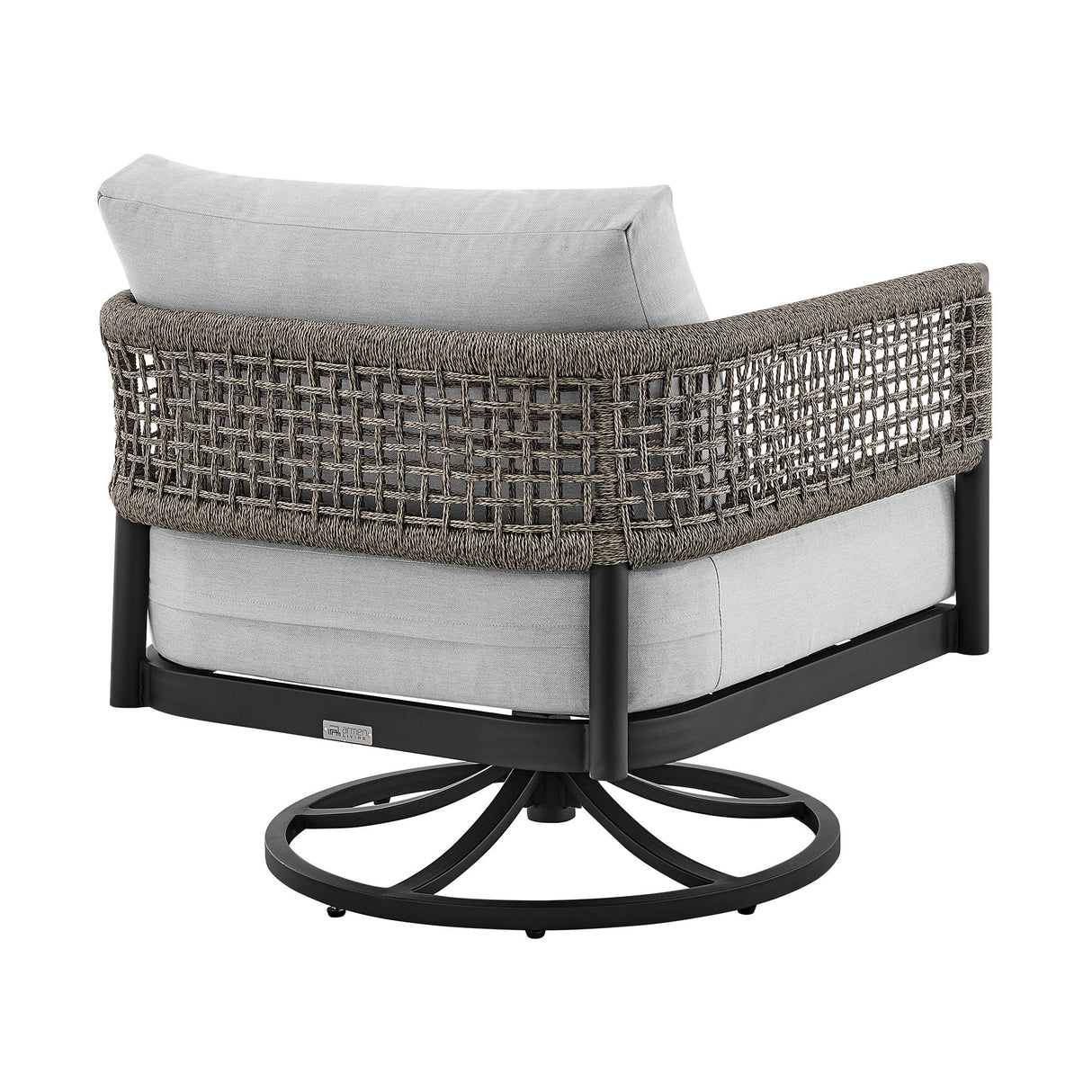 Felicia - Outdoor Patio Swivel Rocking Chair - Black Aluminum And Gray Rope With Cushions