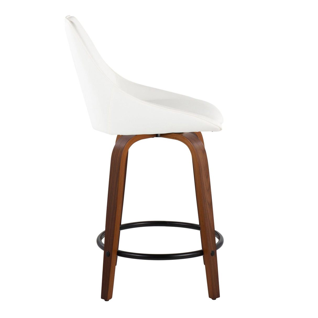 Diana - 24" Fixed-Height Counter Stool With Swivel And Round Black Metal Footrest (Set of 2) - Walnut Wood