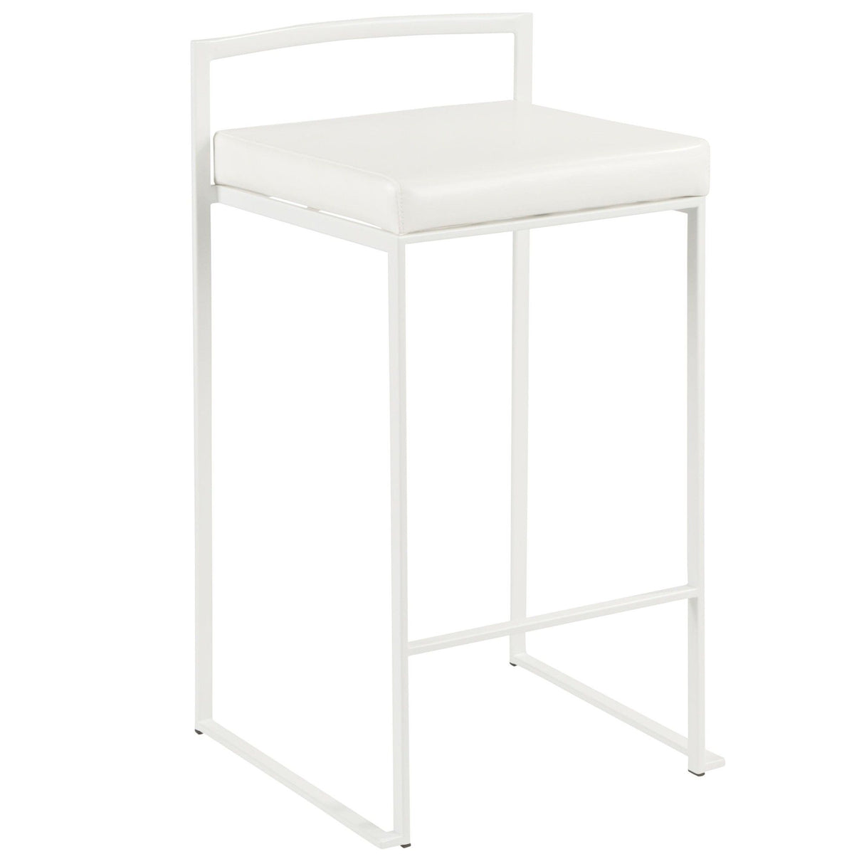 Fuji - 26" Stackable Counter Stool (Set of 3) - White Metal With White Faux Leather Cushion