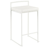 Fuji - 26" Stackable Counter Stool (Set of 3) - White Metal With White Faux Leather Cushion
