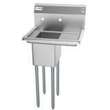 23 in. One Compartment Stainless Steel Commercial Sink with Drainboard, Bowl Size 10"x 14"x 10" SA101410-10R3.