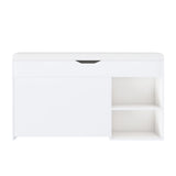 Modern Design Entryway Bench With Adjustable 3 Tier Flip-Up Drawers And Hidden Cabinet - White