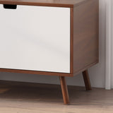Modern 2 Door Cabinet End Table - White / Walnut