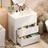 Freestanding Bathroom Vanity With Ceramic Sink, 2 Full Extension Drawers