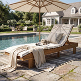 Chaise Lounge With Multi Fold Cushion, 3 Position Adjustable Backrest For Patio - Beige / Teak